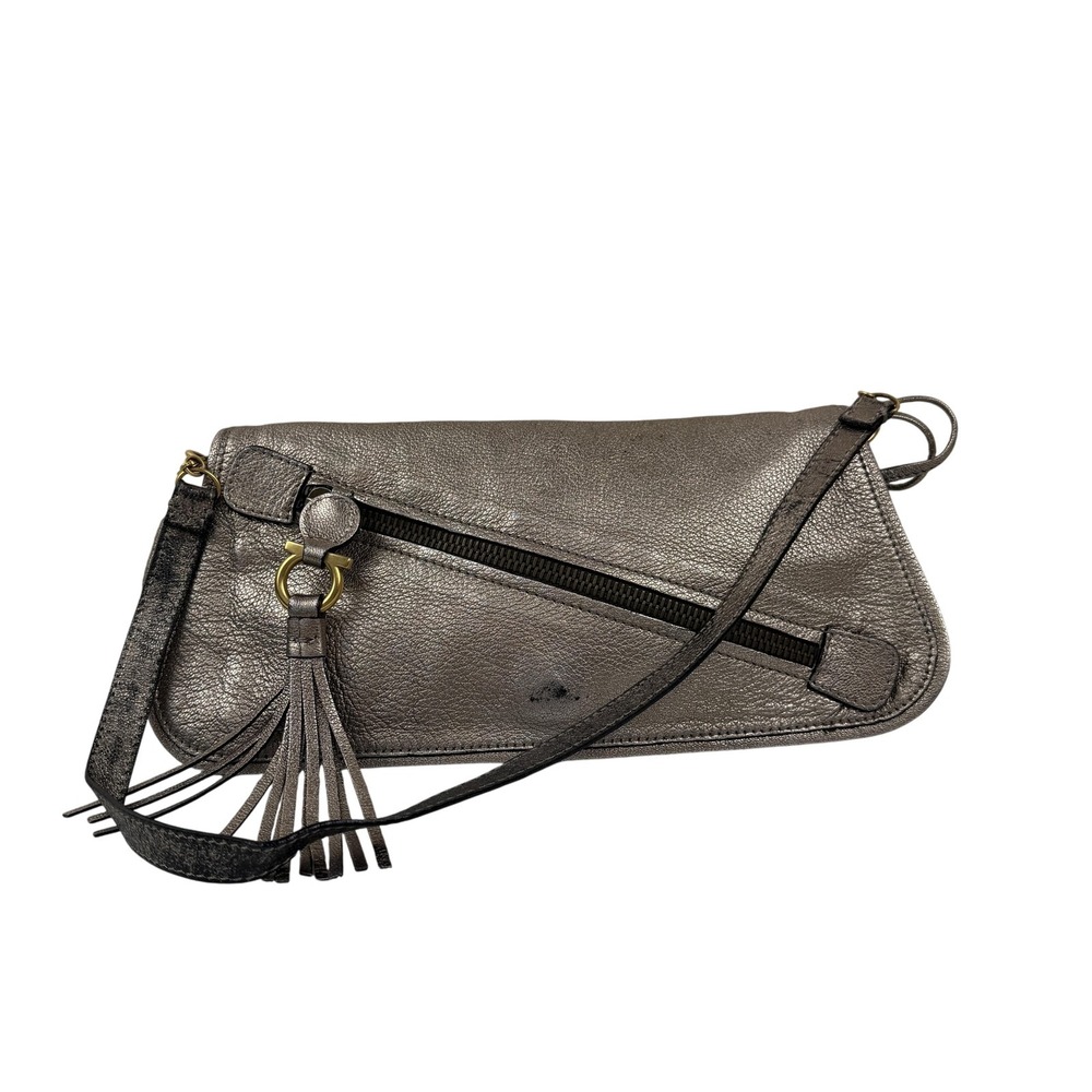 VTG Salvatore Ferragamo Crossbody Bag Womens Pewter Tassel Italy FG 21 6370